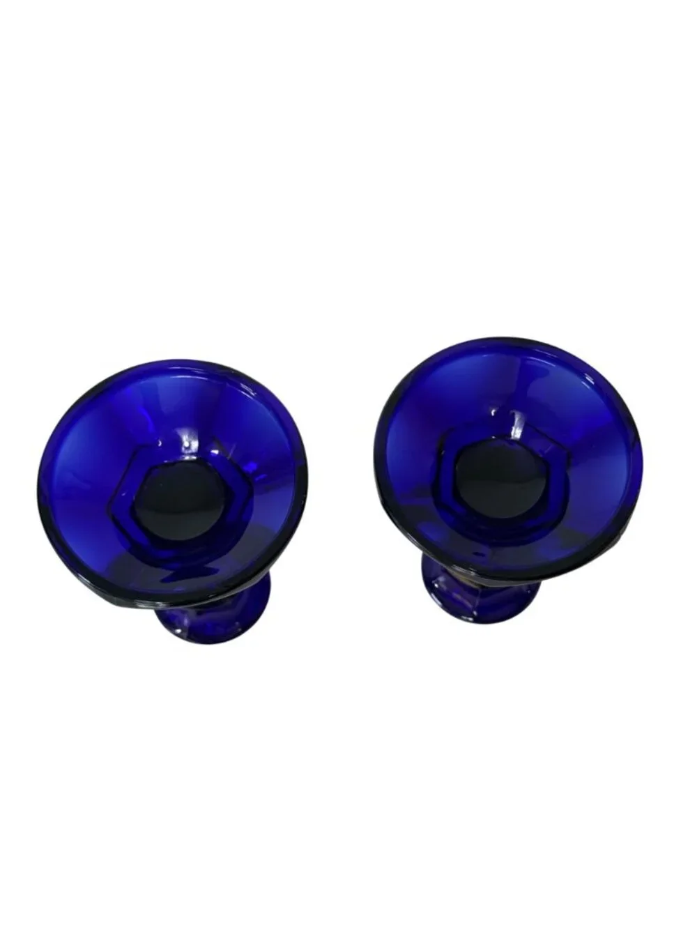 Vintage Blue Glass Candlestick Holders Set of 2 Romantic Cobalt Taper Candle MCM